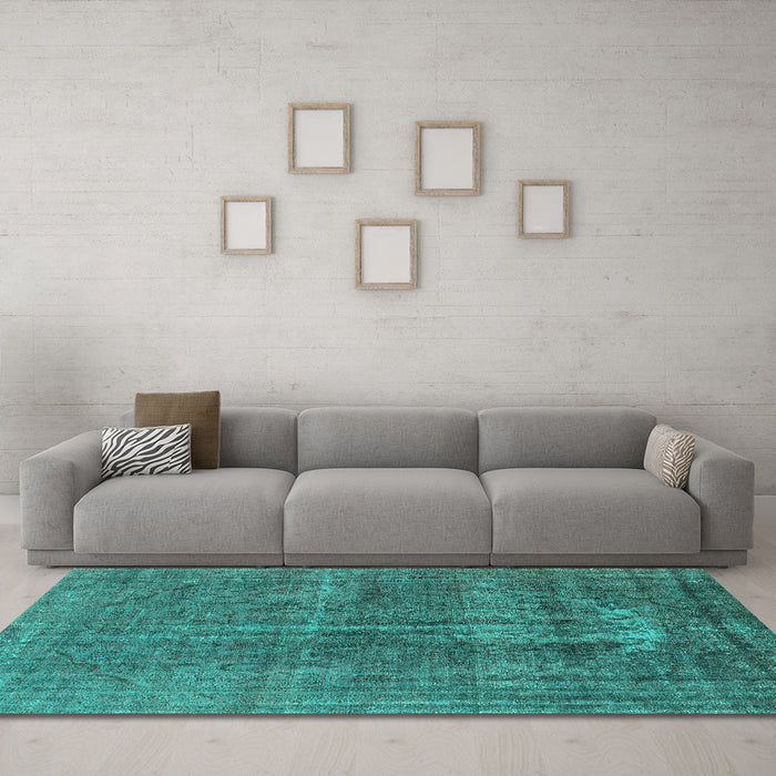 Machine Washable Oriental Turquoise Industrial Area Rugs in a Living Room,, wshurb1706turq