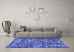 Machine Washable Oriental Blue Industrial Rug in a Living Room, wshurb1707blu