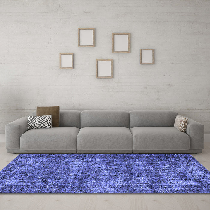 Machine Washable Oriental Blue Industrial Rug in a Living Room, wshurb1707blu