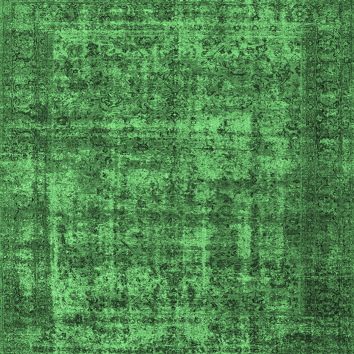 Square Machine Washable Oriental Emerald Green Industrial Area Rugs, wshurb1707emgrn