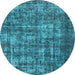 Round Machine Washable Oriental Light Blue Industrial Rug, wshurb1707lblu