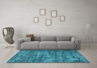 Machine Washable Oriental Light Blue Industrial Rug, wshurb1707lblu