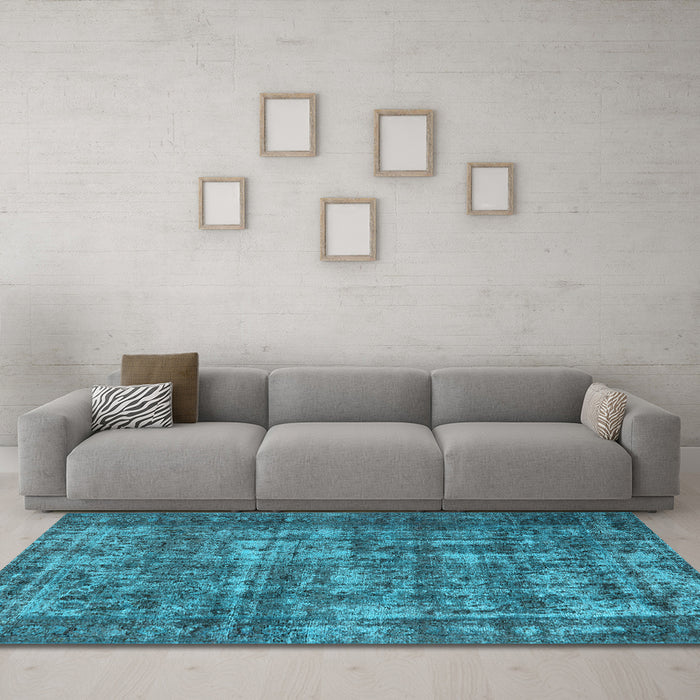 Machine Washable Oriental Light Blue Industrial Rug in a Living Room, wshurb1707lblu