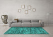 Machine Washable Oriental Turquoise Industrial Area Rugs in a Living Room,, wshurb1707turq