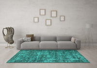 Machine Washable Oriental Turquoise Industrial Rug, wshurb1707turq