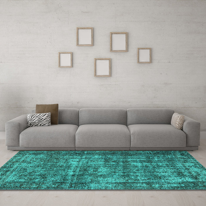 Machine Washable Oriental Turquoise Industrial Area Rugs in a Living Room,, wshurb1707turq