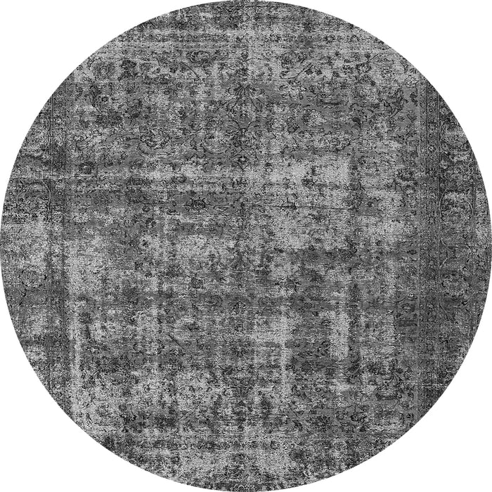 Round Machine Washable Oriental Gray Industrial Rug, wshurb1707gry