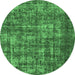 Round Oriental Emerald Green Industrial Rug, urb1707emgrn