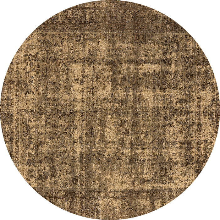 Round Machine Washable Oriental Brown Industrial Rug, wshurb1707brn