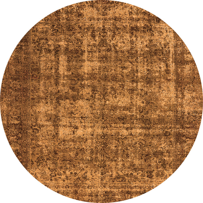 Round Machine Washable Oriental Orange Industrial Area Rugs, wshurb1707org
