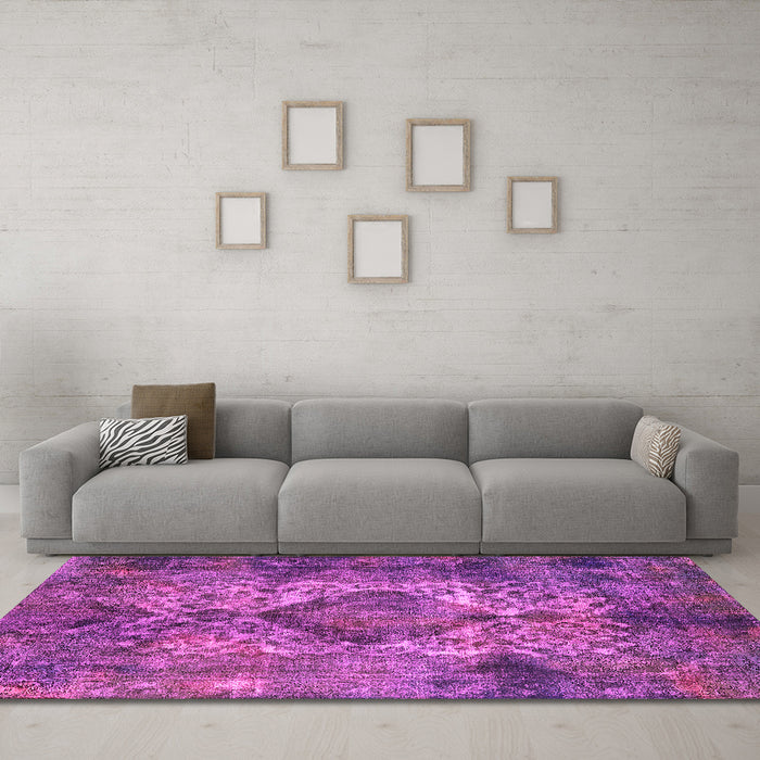 Machine Washable Oriental Pink Industrial Rug in a Living Room, wshurb1708pnk