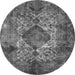 Round Machine Washable Oriental Gray Industrial Rug, wshurb1708gry