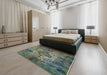 Mid-Century Modern Light Black Oriental Rug in a Bedroom, urb1708