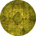 Round Oriental Yellow Industrial Rug, urb1708yw