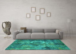 Machine Washable Oriental Turquoise Industrial Area Rugs in a Living Room,, wshurb1708turq