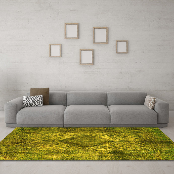 Machine Washable Oriental Yellow Industrial Rug in a Living Room, wshurb1708yw