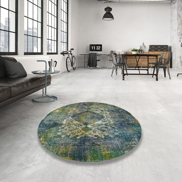 Round Machine Washable Industrial Modern Light Black Rug in a Office, wshurb1708