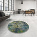 Round Mid-Century Modern Light Black Oriental Rug in a Office, urb1708