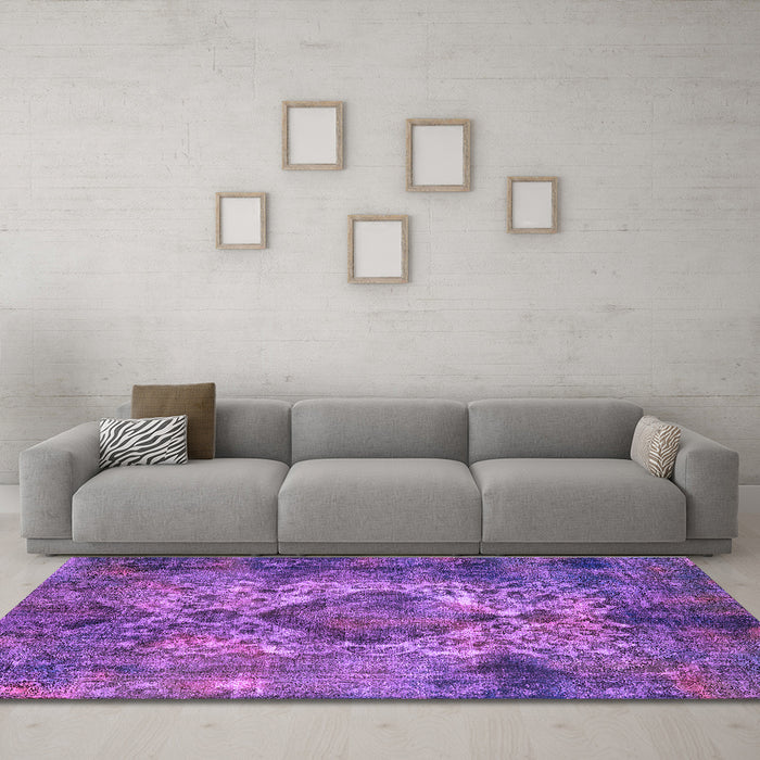 Machine Washable Oriental Purple Industrial Area Rugs in a Living Room, wshurb1708pur