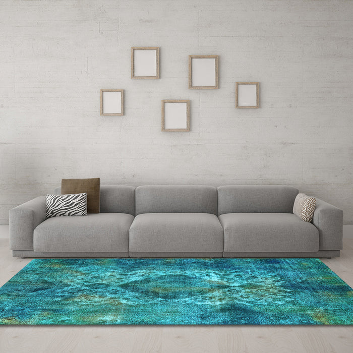 Machine Washable Oriental Light Blue Industrial Rug in a Living Room, wshurb1708lblu