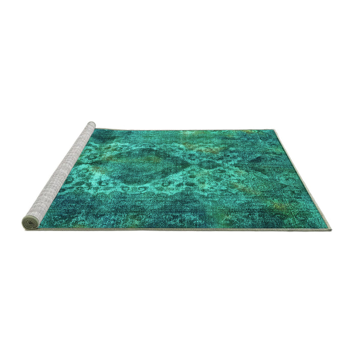 Sideview of Machine Washable Oriental Turquoise Industrial Area Rugs, wshurb1708turq