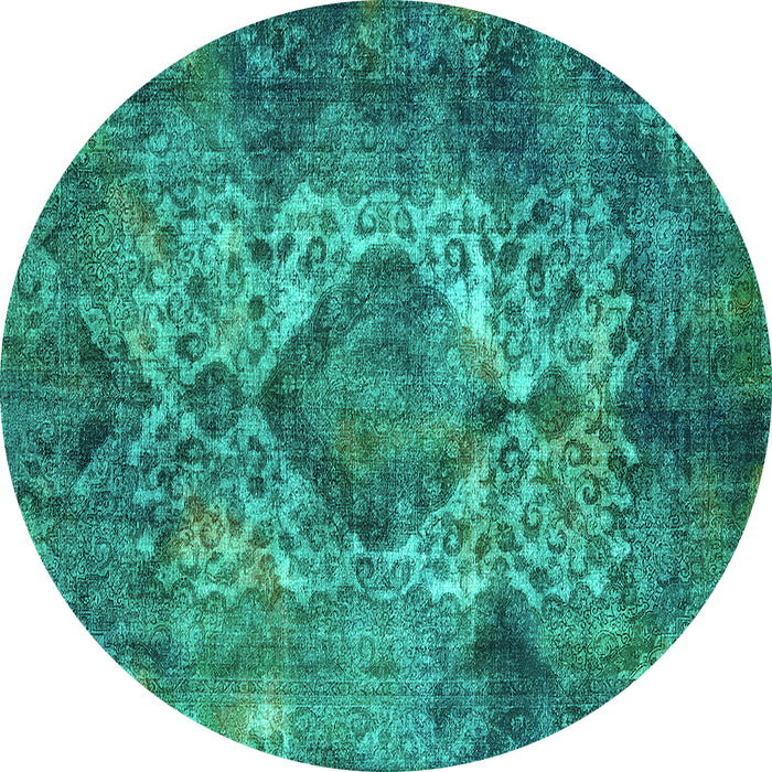 Round Oriental Turquoise Industrial Rug, urb1708turq
