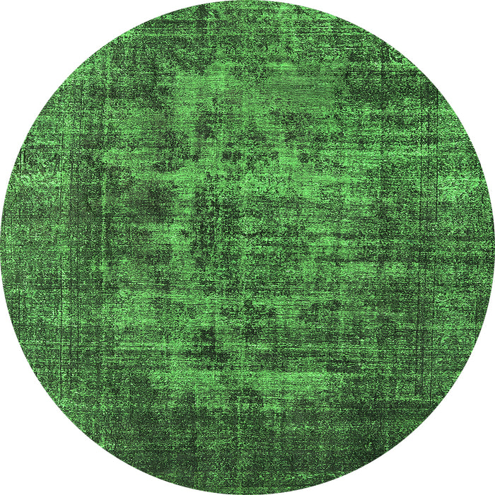 Round Machine Washable Oriental Green Industrial Area Rugs, wshurb1709grn