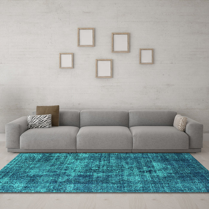 Machine Washable Oriental Turquoise Industrial Area Rugs in a Living Room,, wshurb1709turq