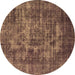 Round Oriental Brown Industrial Rug, urb1709brn