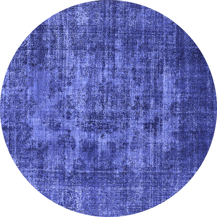 Round Machine Washable Oriental Blue Industrial Rug, wshurb1709blu