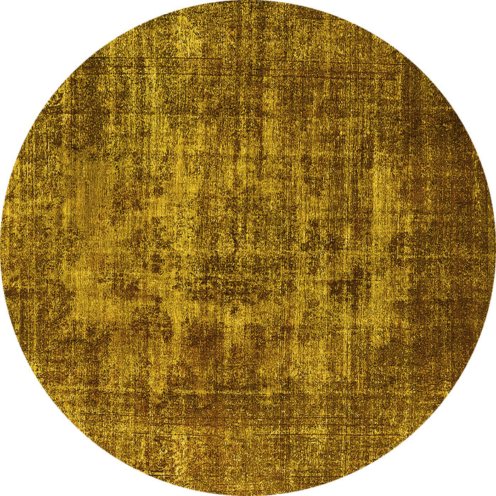 Round Machine Washable Oriental Yellow Industrial Rug, wshurb1709yw