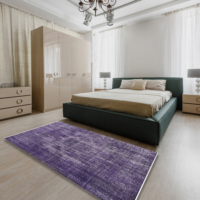 Mid-Century Modern Purple Oriental Rug in a Bedroom, urb1709