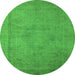 Round Machine Washable Oriental Green Industrial Area Rugs, wshurb1710grn