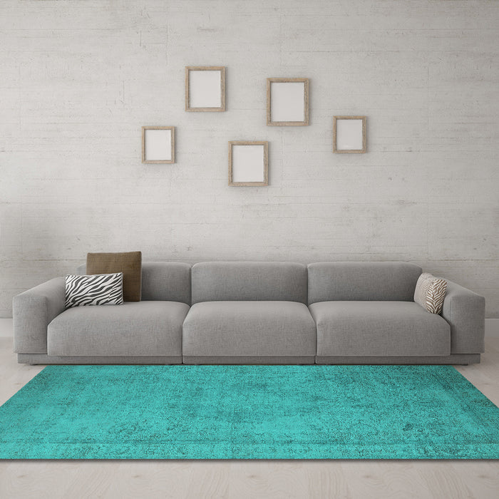 Machine Washable Oriental Turquoise Industrial Area Rugs in a Living Room,, wshurb1710turq