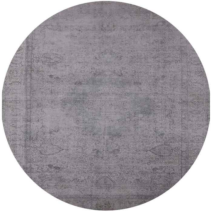 Round Mid-Century Modern Silver Gray Oriental Rug, urb1710