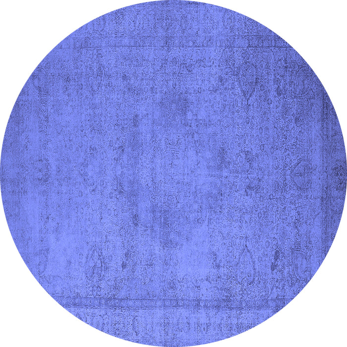 Round Machine Washable Oriental Blue Industrial Rug, wshurb1710blu