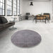 Round Machine Washable Industrial Modern Silver Gray Rug in a Office, wshurb1710