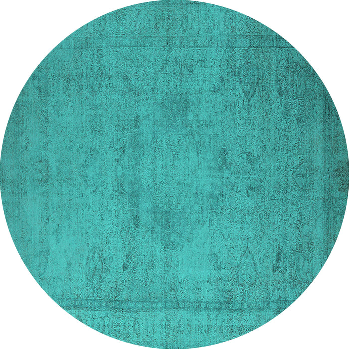 Round Machine Washable Oriental Turquoise Industrial Area Rugs, wshurb1710turq