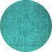 Round Machine Washable Oriental Turquoise Industrial Area Rugs, wshurb1710turq