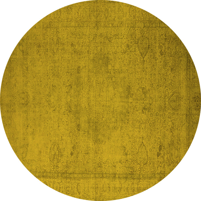 Round Machine Washable Oriental Yellow Industrial Rug, wshurb1710yw