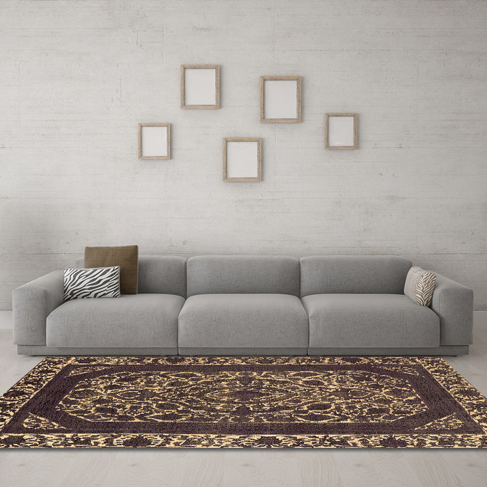 Machine Washable Oriental Brown Industrial Rug in a Living Room,, wshurb1711brn