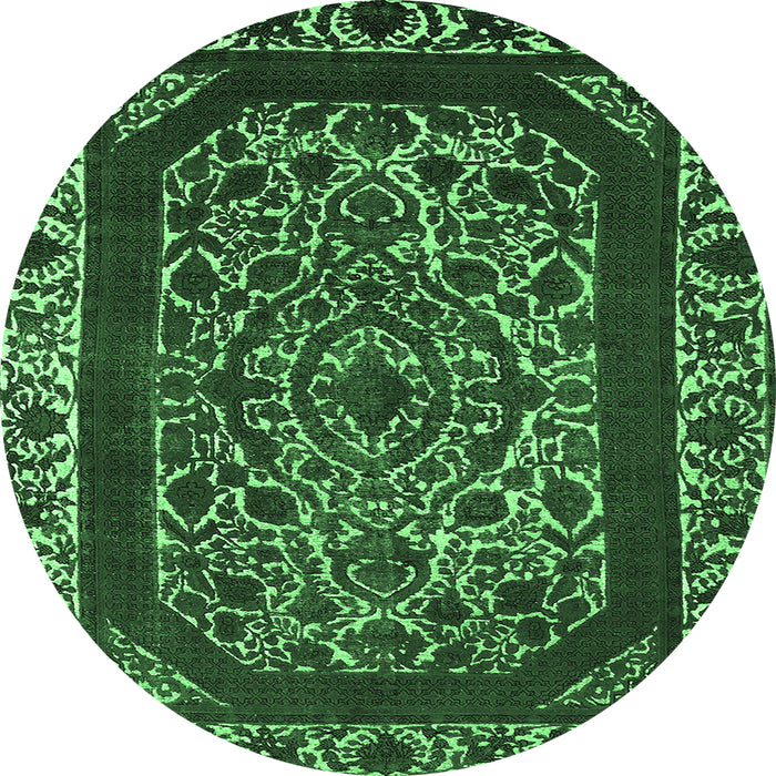 Round Oriental Emerald Green Industrial Rug, urb1711emgrn