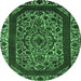 Round Oriental Emerald Green Industrial Rug, urb1711emgrn