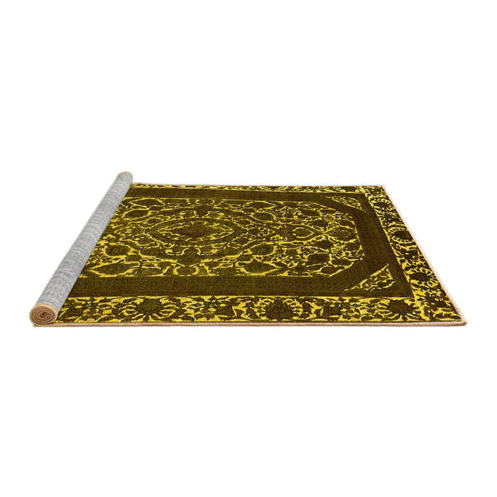Sideview of Machine Washable Oriental Yellow Industrial Rug, wshurb1711yw