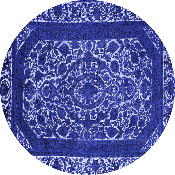 Round Oriental Blue Industrial Rug, urb1711blu