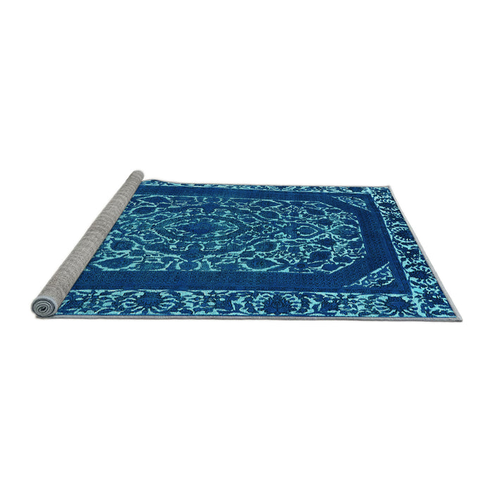 Sideview of Machine Washable Oriental Light Blue Industrial Rug, wshurb1711lblu