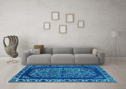 Machine Washable Oriental Light Blue Industrial Rug in a Living Room, wshurb1711lblu
