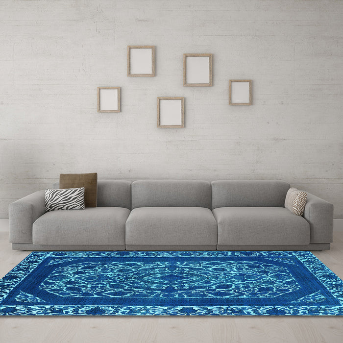 Machine Washable Oriental Light Blue Industrial Rug in a Living Room, wshurb1711lblu