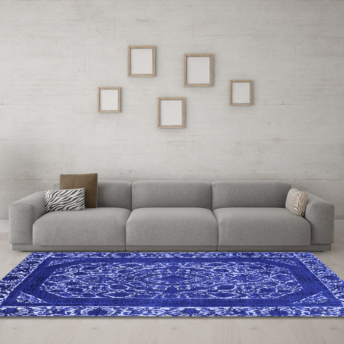 Machine Washable Oriental Blue Industrial Rug in a Living Room, wshurb1711blu