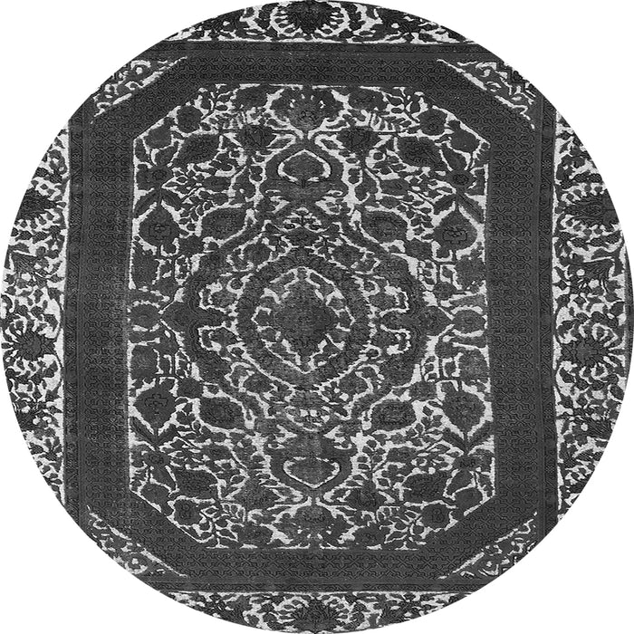 Round Machine Washable Oriental Gray Industrial Rug, wshurb1711gry